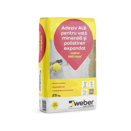 [5121] Weber R40 max2 Weber R40 max2 - Adeziv alb și masă de șpaclu pentru polistiren expandat și vată minerală, sac de hârtie 25 kg  48saci/pal