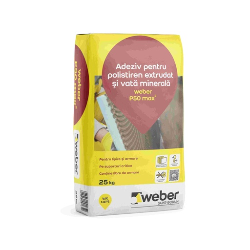 [5117] Weber P50 max2 - Adeziv și masă de șpaclu pentru polistiren extrudat și vată mineral, sac de hârtie 25 kg 48saci/pal