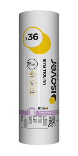 [5818] Vata Isover UNIROLL PLUS 10/5 GW, Λd=0,036 W/(m·K), 2x5000x1200x50 mm, Rolă 12 m2, MPS 24 role
