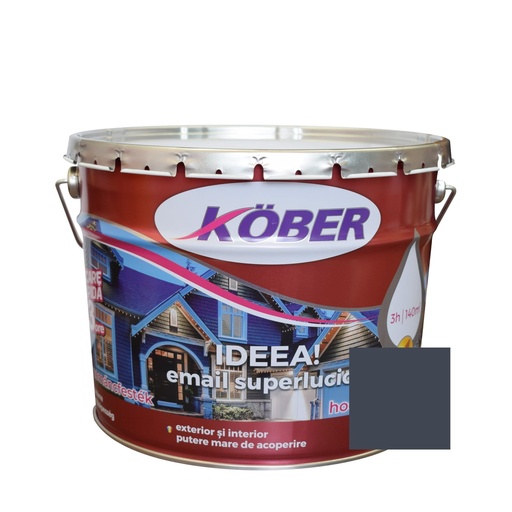 [e517016-B10l] Vopsea alchidica pentru lemn / metal, Kober Ideea, interior / exterior, gri antracit, 10 L