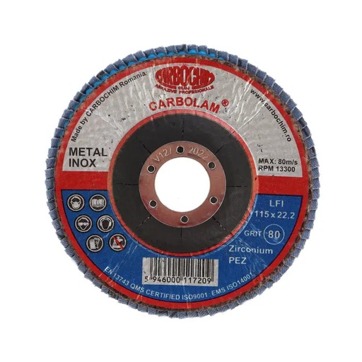 [sfi11580] Disc lamelar frontal, pentru otel / inox, Carbochim SFI 115x22mm, granulatie 80