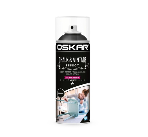 [23357] Spray vopsea lemn / metal, Chalk & Vintage Effect, charcoal, interior / exterior, 400ml Oskar