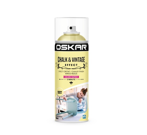[23418] Spray vopsea lemn / metal, Chalk & Vintage Effect, vanilla, interior / exterior, 400ml Oskar