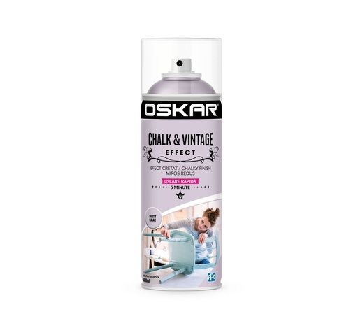 [23432] Spray vopsea lemn / metal, Oskar Chalk & Vintage Effect, dirty liliac, interior / exterior, 400 ml