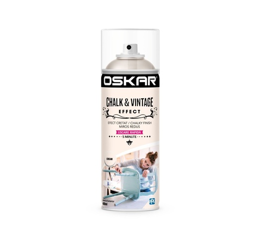 [23449] Spray vopsea lemn / metal, Oskar Chalk & Vintage Effect, cream, interior / exterior, 400 ml