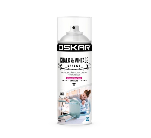 [23463] Spray vopsea lemn / metal, Oskar Chalk & Vintage Effect, matte varnish, interior / exterior, 400 ml