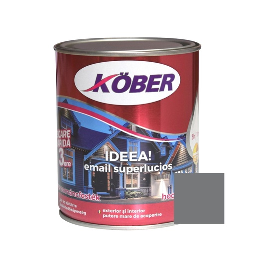 [e51850-c0.75l] Vopsea alchidica pentru lemn / metal, Kober Ideea, interior / exterior, gri metal, 0.75 L