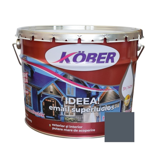 [e51850-B10l] Vopsea alchidica pentru lemn / metal, Kober Ideea, interior / exterior, gri metal, 10 L