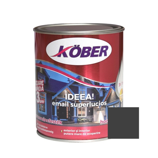 [e51900-c0.75l] Vopsea alchidica pentru lemn / metal, Kober Ideea, interior / exterior, negru, 0.75 L