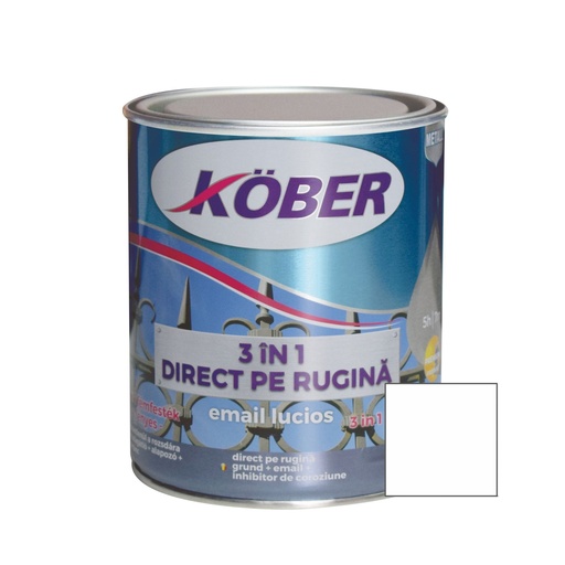 [e81100l-c0.75l] Vopsea alchidica pentru metal Kober 3 in 1, interior / exterior, alb, 0.75 L