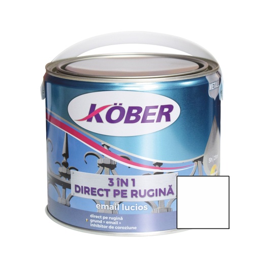 [e81100l-c2.5l] Vopsea alchidica pentru metal Kober 3 in 1, interior / exterior, alb, 2.5 L