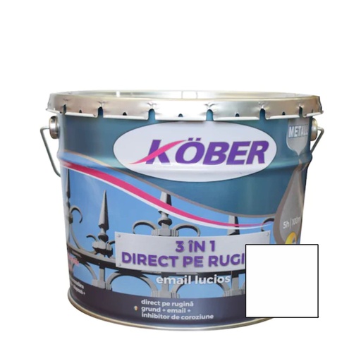 [e81100l-B10l] Vopsea alchidica pentru metal Kober 3 in 1, interior / exterior, alb, 10 L