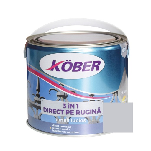 [e81180l-c2.5l] Vopsea alchidica pentru metal Kober 3 in 1, interior / exterior, argintiu, 2.5 L