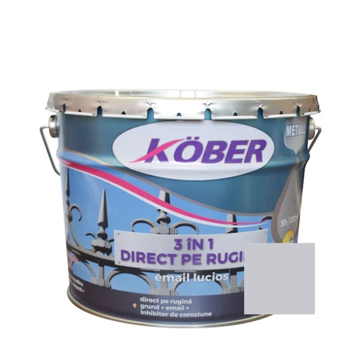 [e81180l-B10l] Vopsea alchidica pentru metal Kober 3 in 1, interior / exterior, argintiu, 10 L