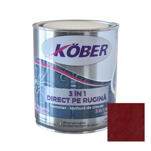 [e81200-c0.75l] Vopsea alchidica pentru metal Kober Hammer, efect lovitura de ciocan, interior / exterior, rosu bordeaux E81200, 0.75 L