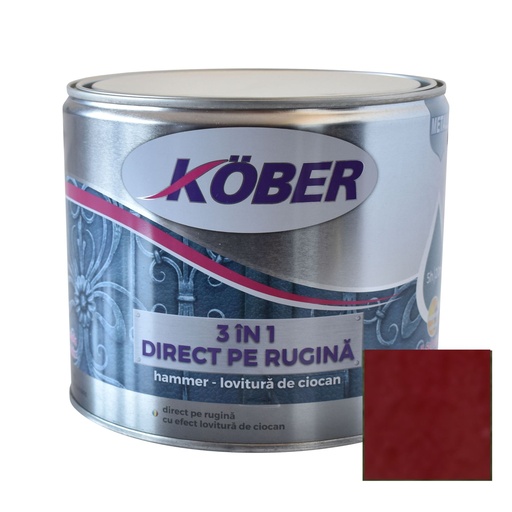 [e81200-c2.5l] Vopsea alchidica pentru metal Kober Hammer, efect lovitura de ciocan, interior / exterior, rosu bordeaux E81200, 2.5 L