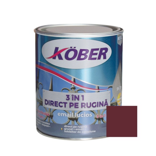 [e813005l-c0.75l] Vopsea alchidica pentru metal Kober 3 in 1, interior / exterior, rosu vin, 0.75 L