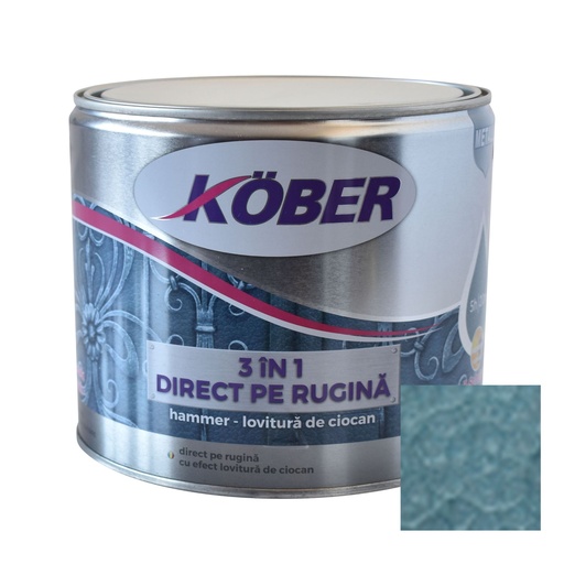 [e81605-c2.5l] Vopsea alchidica pentru metal Kober Hammer, efect lovitura de ciocan, interior / exterior, albastru luminos E81605, 2.5 L