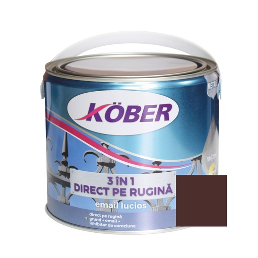 [e818017l-c2.5l] Vopsea alchidica pentru metal Kober 3 in 1, interior / exterior, brun, 2.5 L