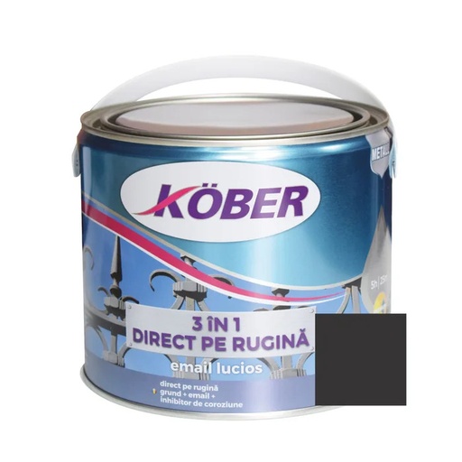 [e81900lpp-c2.5l] Vopsea alchidica pentru metal Kober 3 in 1, interior / exterior, negru, 2.5 L+diluant hammer 0.25l Kober
