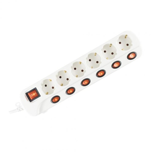 [NVK 06K-3/WH/1,5] Prelungitor 6 socluri cu buton individual, 3 m, alb Somogyi