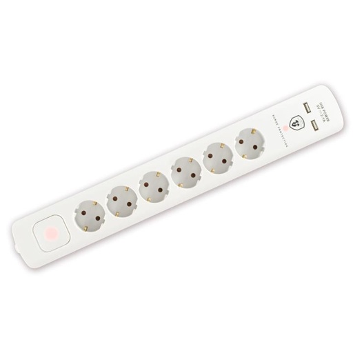 [NVT 06K USB/WH] Prelungitor cu protecţie la supratensiune, 6 prize, USB Somogyi