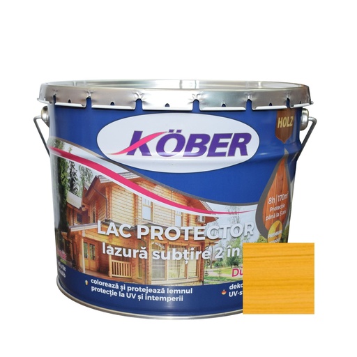 [ig5112-B10l] Lac-lazura subtire 2 in 1 pentru lemn, Kober, pin, interior-exterior, 10 L